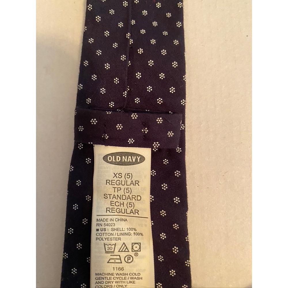 Old Navy Boys Navy Blue White Floral Pin Dot Necktie XS 5 Regular Cotton
